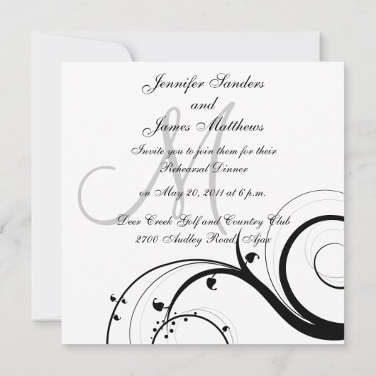 Luxe Swirl Monogram repetitie Dinner Invitations Kaart (Achterkant)
