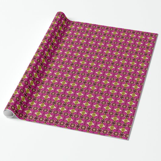 Luxe Tahitiaanse tropische fuchsia & gouden boho Cadeaupapier (Uitgerold)