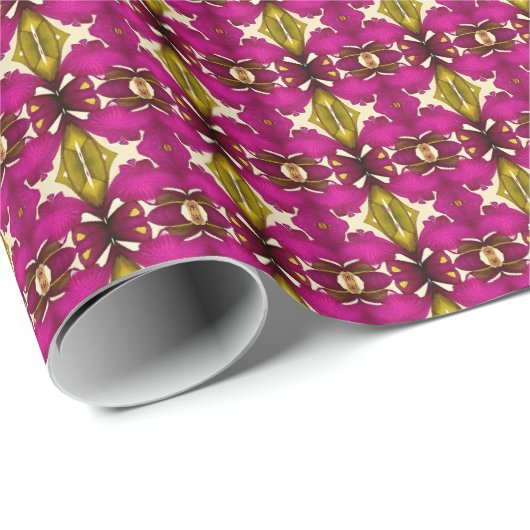 Luxe Tahitiaanse tropische fuchsia & gouden boho Cadeaupapier (Rol Hoek)