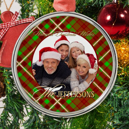 Luxe Tartan Foto Kerst Ornament
