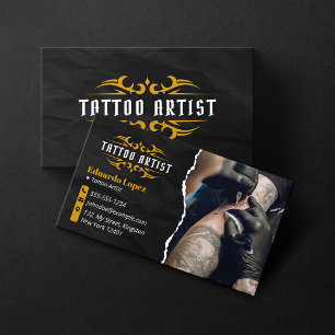 Luxe Tattoo-artiest Goud Zwart Tattoo Winkel Visitekaartje