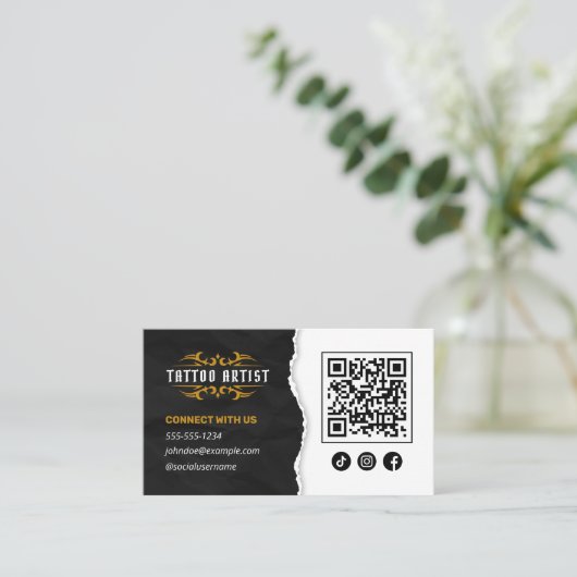Luxe Tattoo Artist Gold Black Connect met ons Visitekaartje (Staand voorkant)