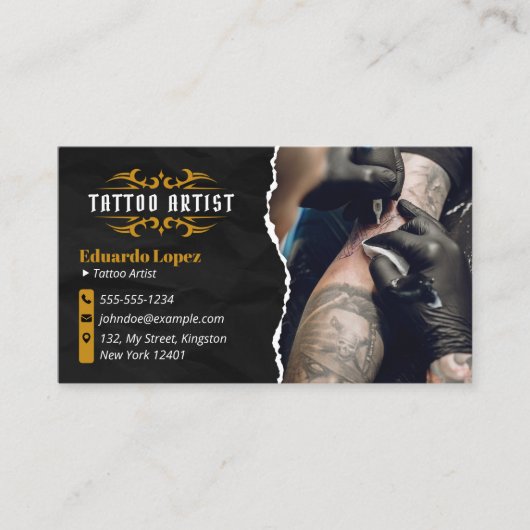 Luxe Tattoo Artist Goud Zwart Tattoo Shop Visitekaartje (Voorkant)
