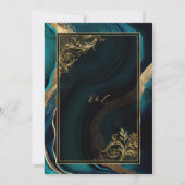 Luxe Teal Agate Gouden Frame Huwelijk Kaart (Achterkant)