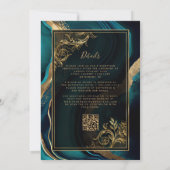 Luxe Teal Agate Gouden Frame QR Code Bruiloft Kaart (Achterkant)
