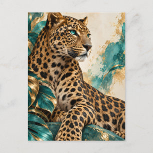 Luxe Teal en Goud Luipaard Puzzelkaart Briefkaart
