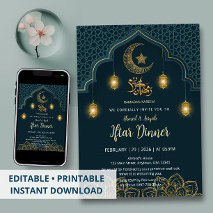 Luxe Teal en Goud Mandala Iftar Uitnodiging