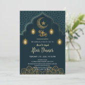 Luxe Teal en Goud Mandala Iftar Uitnodiging (Staand voorkant)