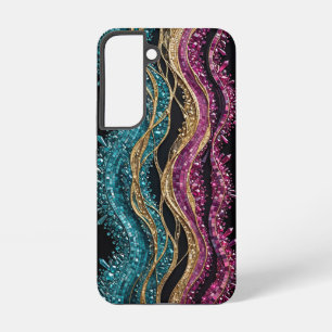 Luxe Teal Fuchsia Goud Geode Mozaïek Golven Samsung Galaxy Hoesje