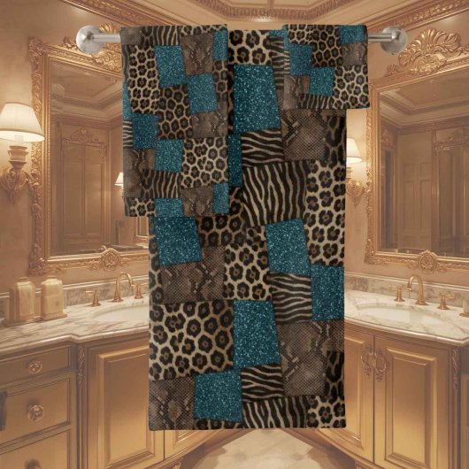 Luxe Teal Glitter Afrikaanse Dierenprint Handdoeke Bad Handdoek