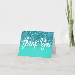 Luxe Teal Glitter Turquoise Ombre Bedankkaart