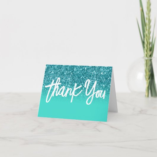 Luxe Teal Glitter Turquoise Ombre Bedankkaart (Voorkant)