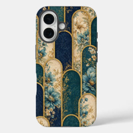 Luxe teal & goud bloemmotief iPhone hoesje