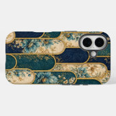 Luxe teal & goud bloemmotief iPhone hoesje (Achterkant (horizontaal))