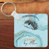 Luxe Teal Goud Marmer Wimper Extensie Qr Code Sleutelhanger (Voorkant)
