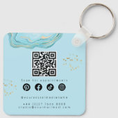 Luxe Teal Goud Marmer Wimper Extensie Qr Code Sleutelhanger (Achterkant)