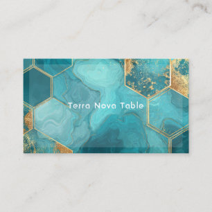 Luxe Teal Goud Zeshoek Geometrische Agaat Vloeisto Visitekaartje