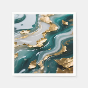 Luxe Teal Gouden Blad Vloeiende Marmer Servet