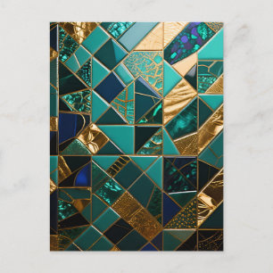 Luxe Teal Gouden Geometrisch Mozaïekpatroon Briefkaart