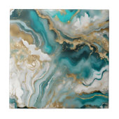 Luxe Teal Turquoise & Gold Agate Marble Fluid Art Tegeltje (Voorkant)