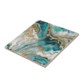 Luxe Teal Turquoise & Gold Agate Marble Fluid Art Tegeltje (Zijkant)