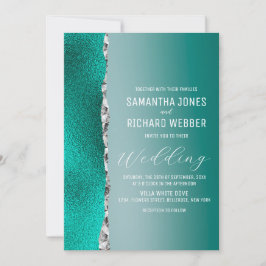 Luxe Teal Turquoise Zilver Glitter Bruiloft Kaart