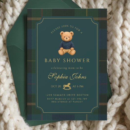 Luxe teddybeer babyshower  kaart
