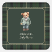 Luxe teddybeer babyshower vierkante sticker (Voorkant)