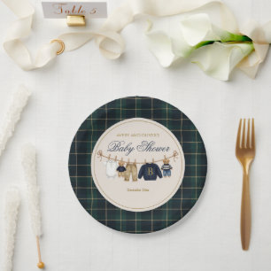 Luxe teddybeer geruite baby shower papieren bord