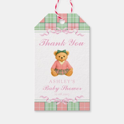 Luxe teddybeer preppy Baby shower Dank u Cadeaulabel (Voorkant)