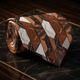 Luxe Terracotta en Zwarte Marmeren Geometrische Stropdas