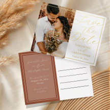 Luxe Terracotta & Goud Save the Date Huwelijk