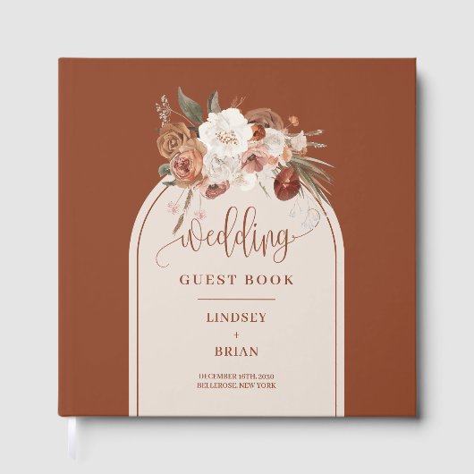 Luxe Terracotta Pampas Grass Boho Bloemen Huwelijk Gastenboek (Voorkant)