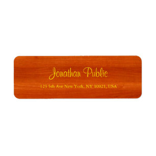 Luxe terugzendadres Walnut Wood Gold Script Etiket