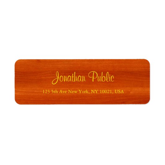 Luxe terugzendadres Walnut Wood Gold Script Etiket (Voorkant)