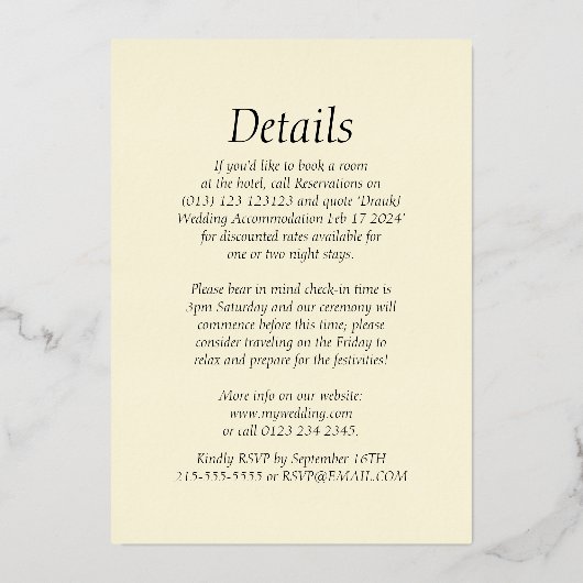 Luxe Thee Roze Rose Gold Minimal Folie Invitation Folie Uitnodiging (Achterkant)