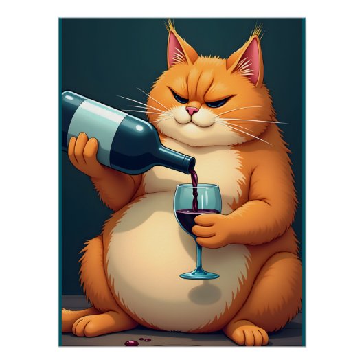 Luxe Tipsy Cat moderne kunstillustratie Perfect Poster (Voorkant)