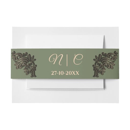 Luxe Traditionele Salie groen & goud metallic Uitnodigingen Wikkel (Voorkant Voorbeeld)