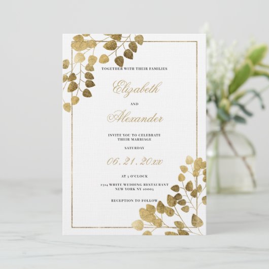 Luxe traditionele witte eucalyptusbruiloft kaart (Staand voorkant)