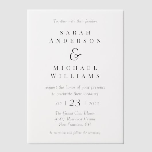 Luxe transparante vellum bruiloft uitnodigingen (Voorkant)