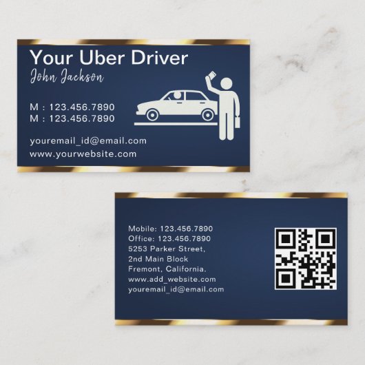 Luxe Transport Auto QR Code Blauw & Goud  Visitekaartje (Voorkant / Achterkant)