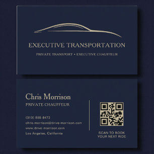 Luxe Transport Auto QR Code Blauw & Goud Visitekaartje