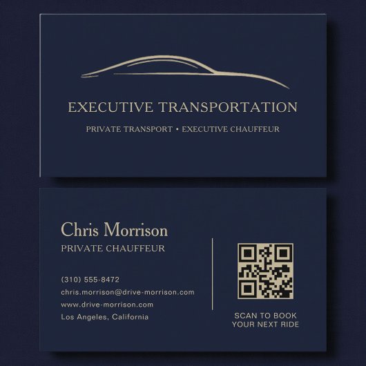 Luxe Transport Auto QR Code Blauw & Goud Visitekaartje