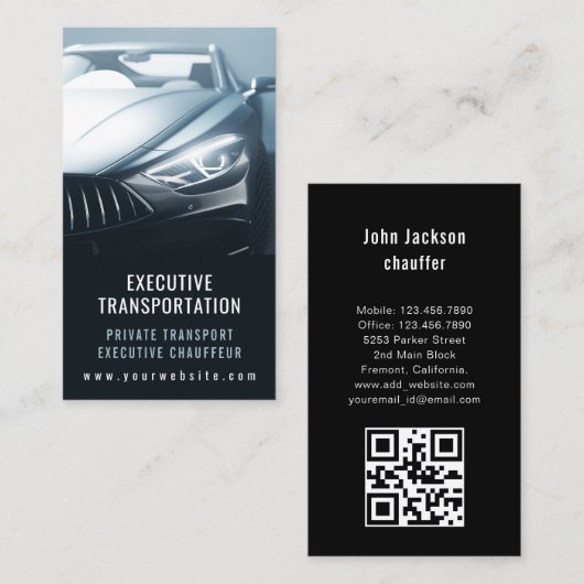 Luxe Transport Auto QR Code Blauw & Zwart Visitekaartje (Voorkant / Achterkant)