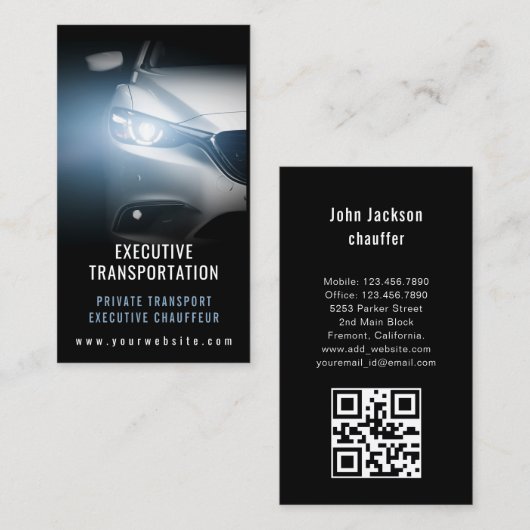 Luxe Transport Auto QR Code Blauw & Zwart Visitekaartje (Voorkant / Achterkant)