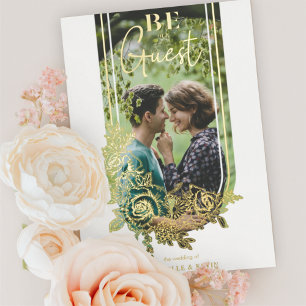 Luxe Trendy Bloemrijke Boog Be Our Guest Foto Folie Uitnodiging