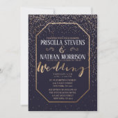 Luxe Trendy Gold Confetti Navy Blue Wedding Kaart (Voorkant)