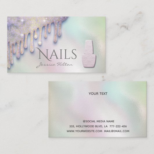 Luxe trendy holografische druppels Nagelsalon Visitekaartje (Voorkant / Achterkant)