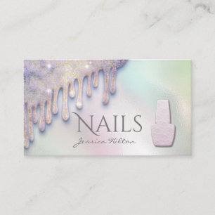 Luxe trendy holografische druppels Nagelsalon Visitekaartje