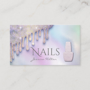 Luxe trendy holografische druppels Nagelsalon Visitekaartje